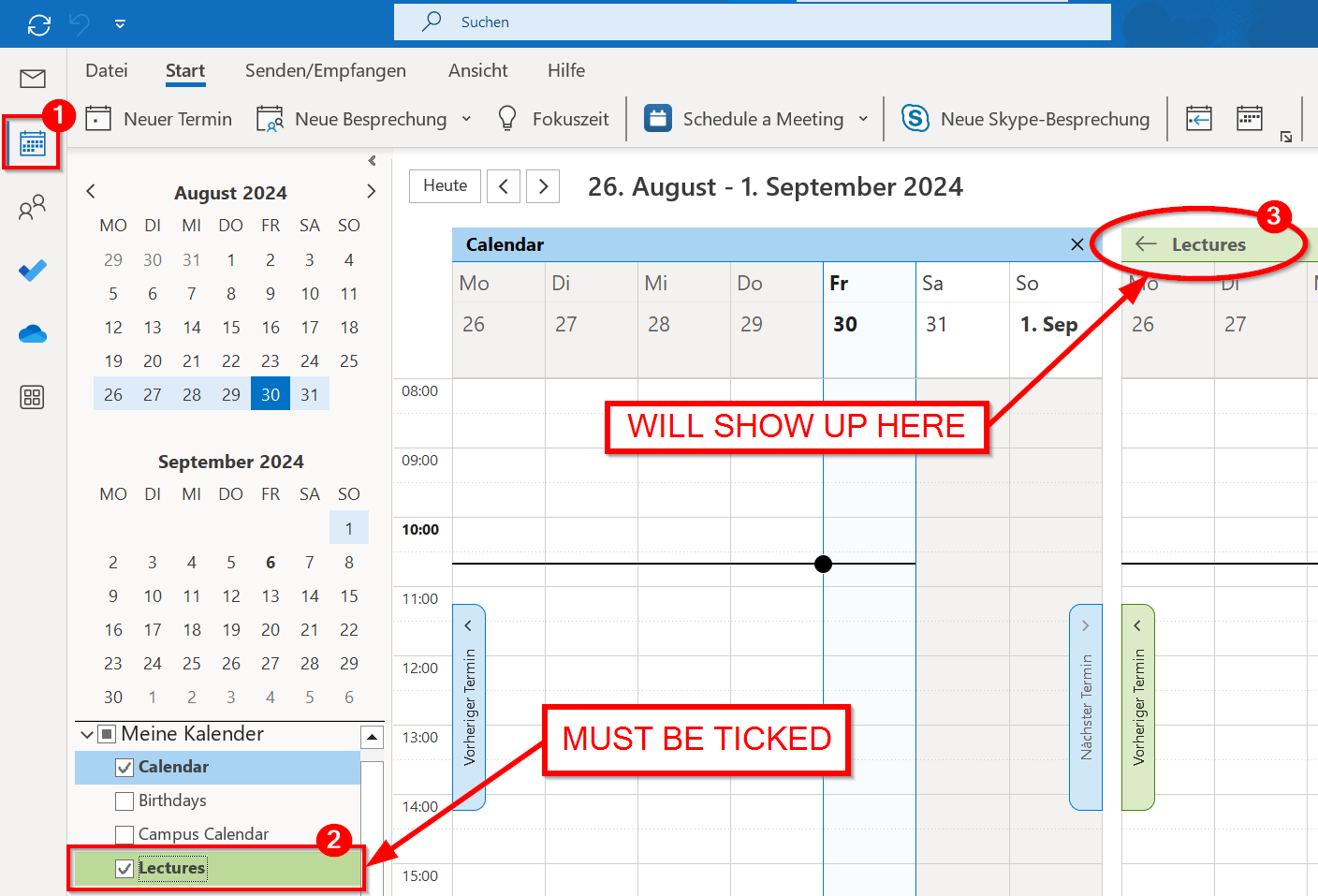 Lectures Calendar in Outlook